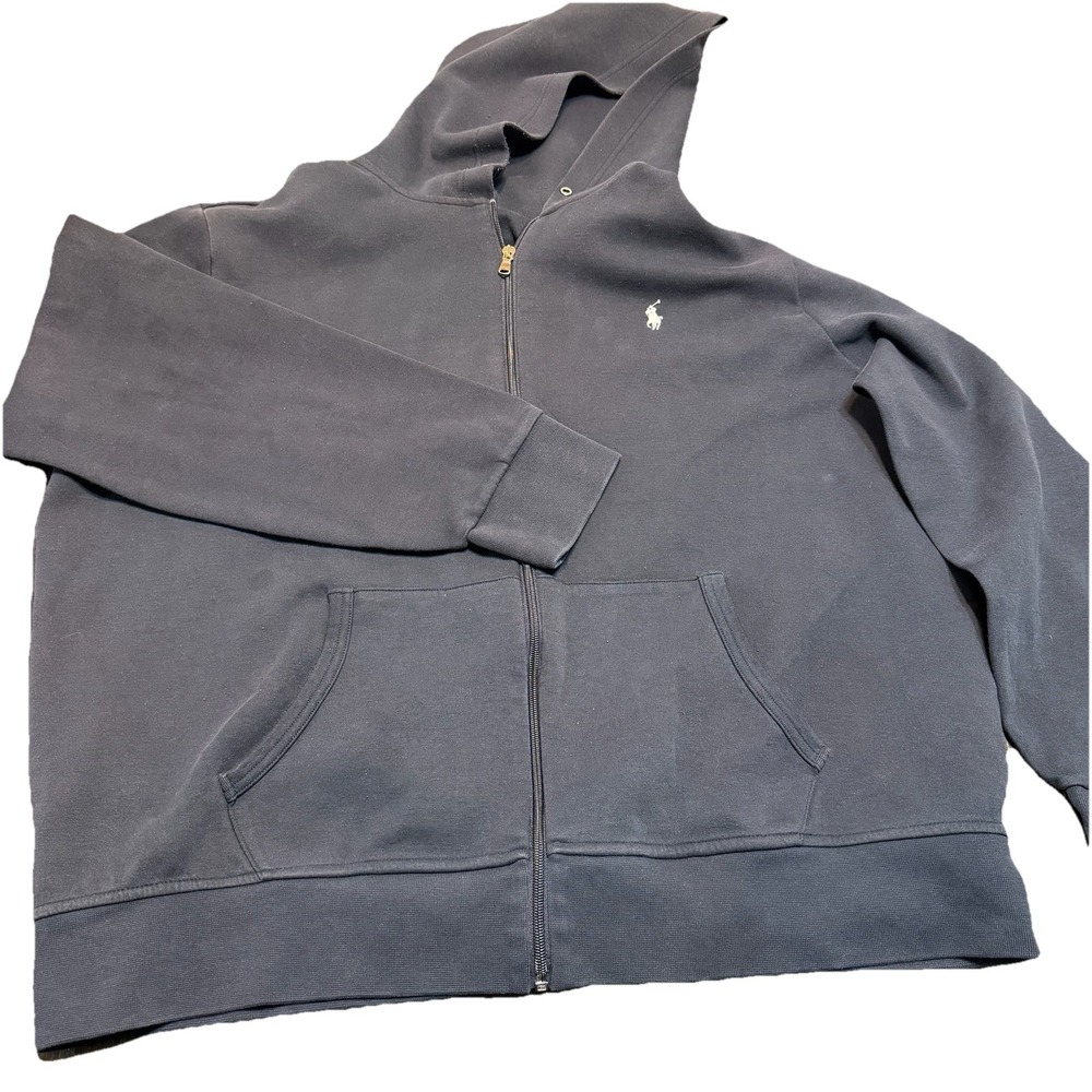 Polo Ralph Lauren Hoodie Mens Medium Blue‎ Sweater Full Zip Hooded Size 2XL XXL